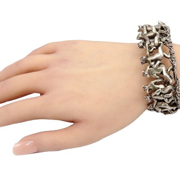 Vintage Jane Voorhees Chunky Sterling Silver Dancing Bears Crown Bangle Bracelet - Picture 3 of 10